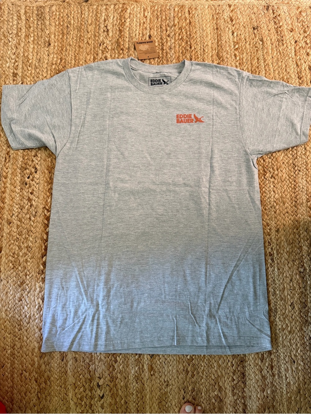 Eddie Bauer Light Gray Short Sleeve Logo Tee with Orange Accent